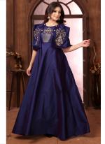 Silk Blue Party Wear Embroidery Work Readymade Gown